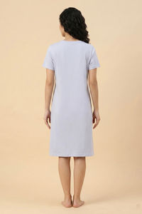 Zivame Farm Lore Knit Cotton Knee Length Nightdress - Xenon Blue — thumbnail 2
